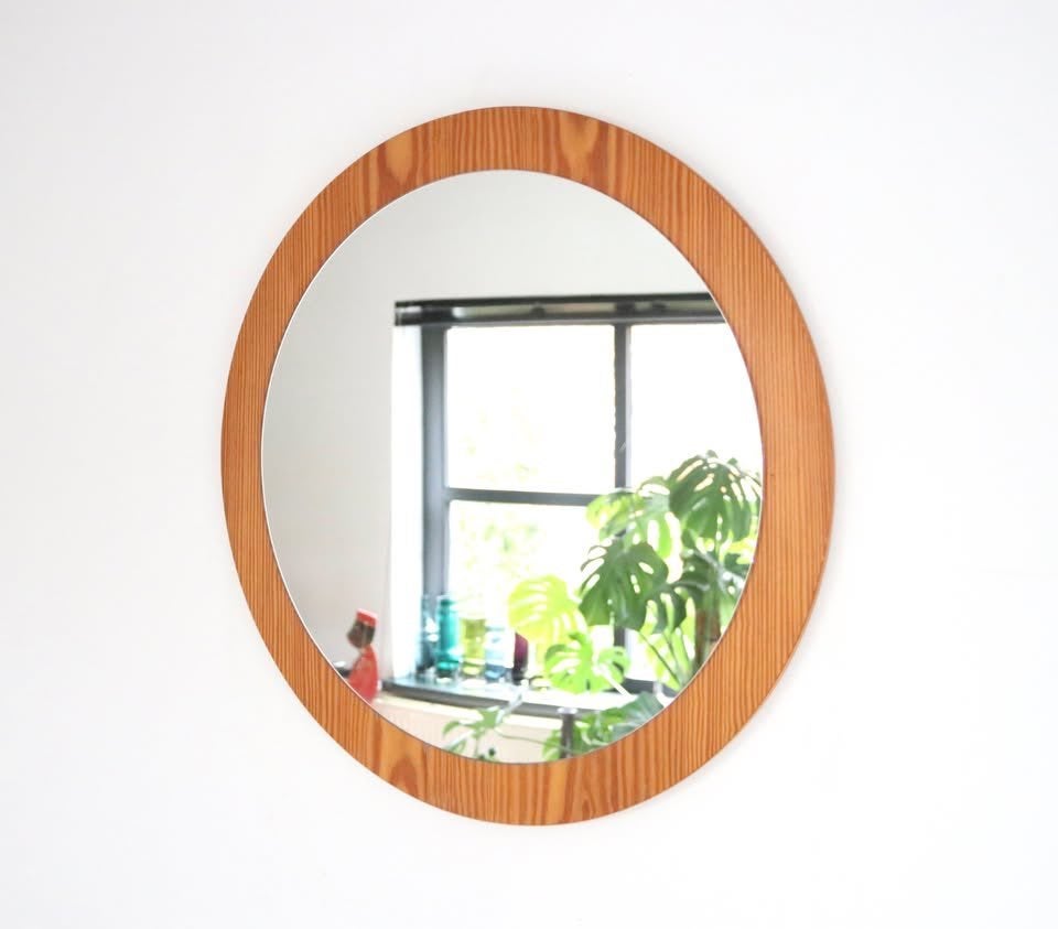 Minimalist Brown Mirror, 1960s - Vintage Deense spiegel, Ophalen of Verzenden, Gebruikt, Rond