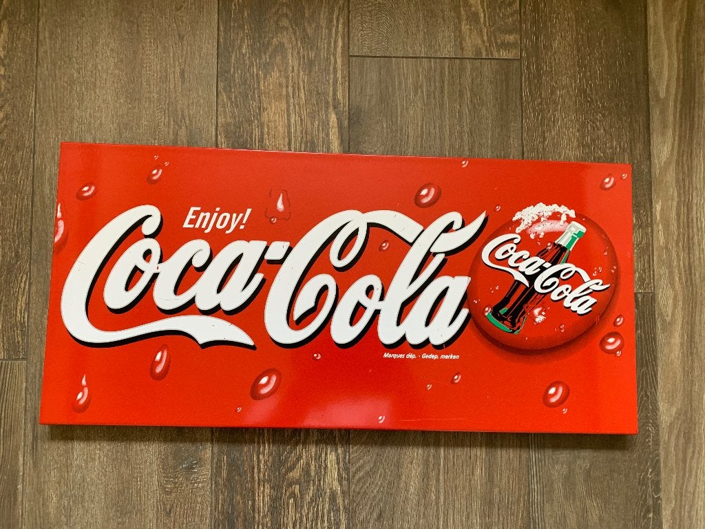 Coca Cola reclamebord zwaar 63 x 30 cm zwaar - plakkaat, Ophalen, Zo goed als nieuw, Reclamebord