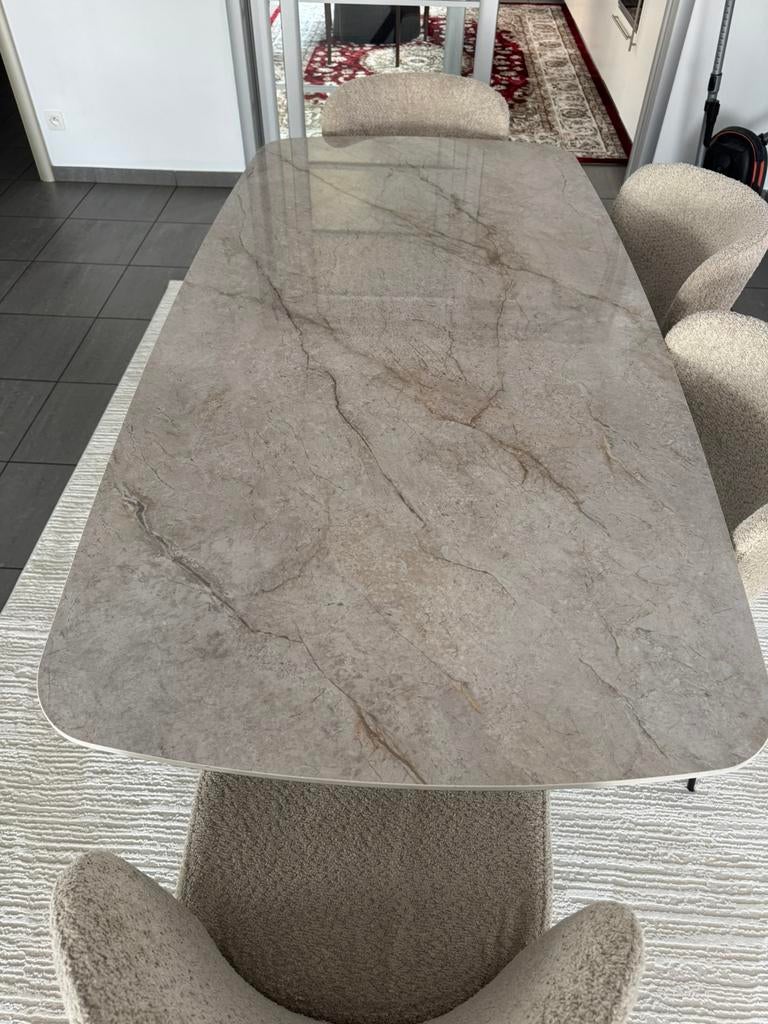 Table de salle à manger moderne - Effet marbre - Pied étoile, Enlèvement, Comme neuf