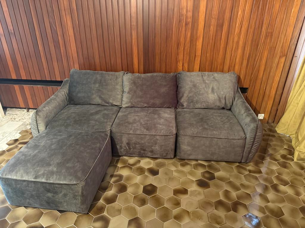 Nieuwe mosgroene zetel (Verberckmoes), 250 à 300 cm, Banc droit, Enlèvement, Tissus