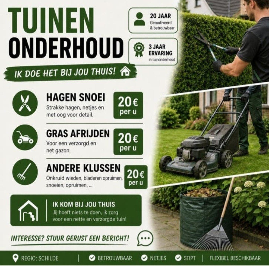 tuinman 20 euro per u !!!, Tuin en Terras, Aarde en Mest, Ophalen of Verzenden