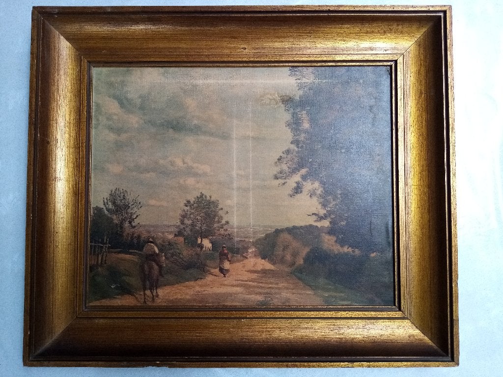 Tableau, toile « LE CHEMIN DE SEVRE » de J.B.C. Corot, Ophalen, Doek