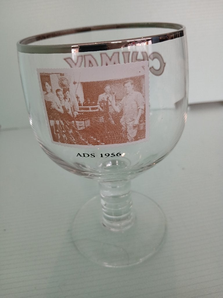 Staand glas CHIMAY ADS 1956 klein schrift, Verzamelen, Ophalen of Verzenden, Zo goed als nieuw, Glas of Glazen, Overige merken