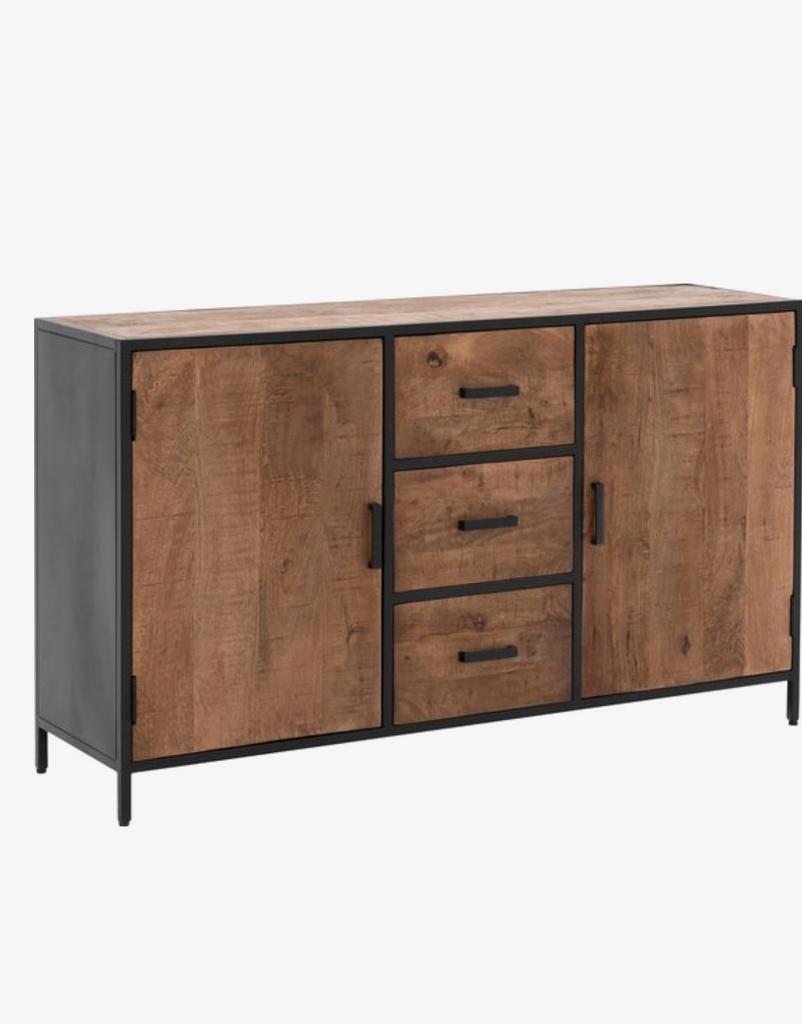 Goossens dressoir van mangohout met metalen frame, Huis en Inrichting, Ophalen, Zo goed als nieuw