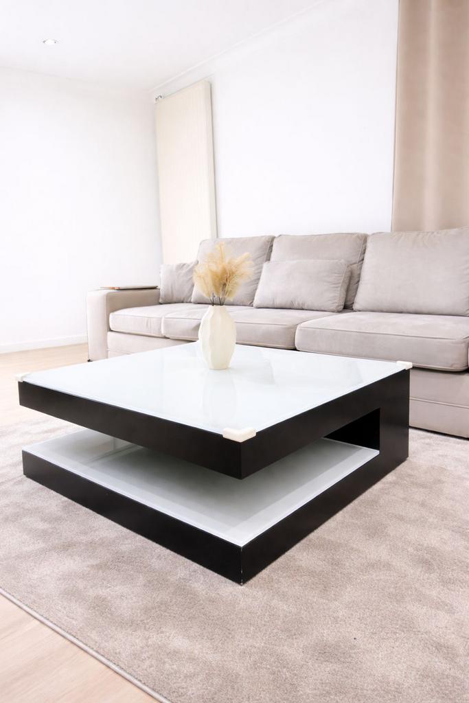 Prachtige Moderne Design Salontafel – Hoogglans & Glas, Ophalen, Zo goed als nieuw, Glas