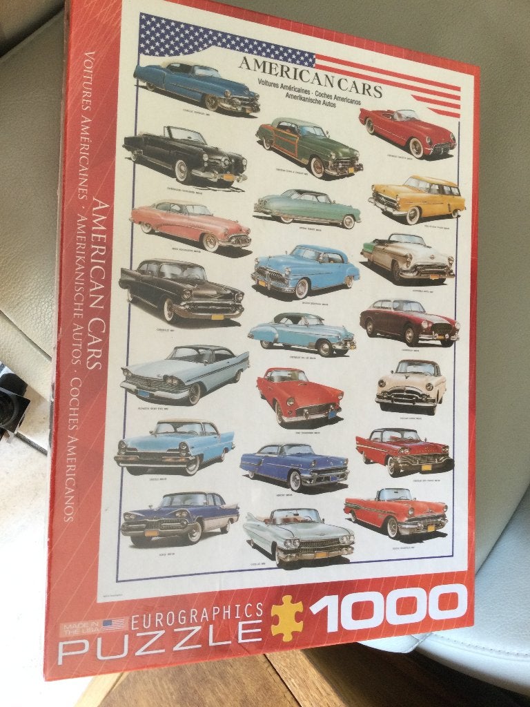 PUZZEL „" AMERICAN CARS "” EUROGEOGRAPHICS-USA/NEGEN”, Hobby en Vrije tijd, Ophalen of Verzenden, 500 t/m 1500 stukjes, Nieuw