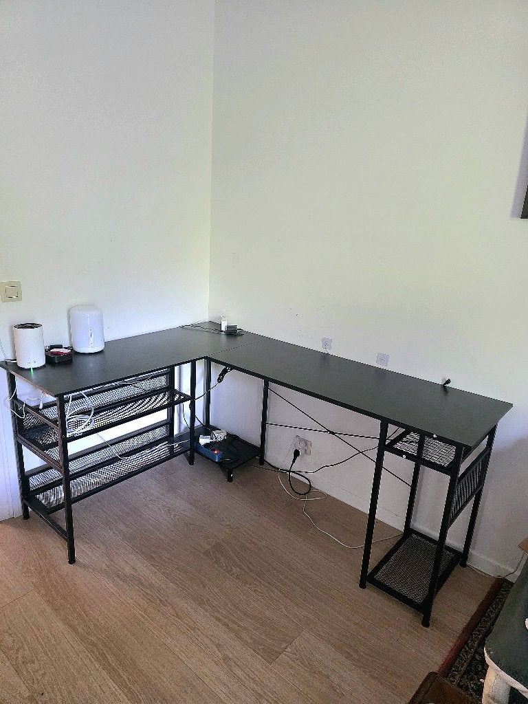 Bureau d’angle en L - 168120 cm - Noir - Bon état - Ixelles, Maison & Meubles, 168 cm, 120 cm, Métal, Comme neuf