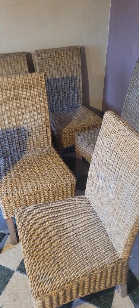 Rotan stoelen 6 stuks, Huis en Inrichting, Stoelen, Ophalen, Gebruikt, Bruin, Riet of Rotan