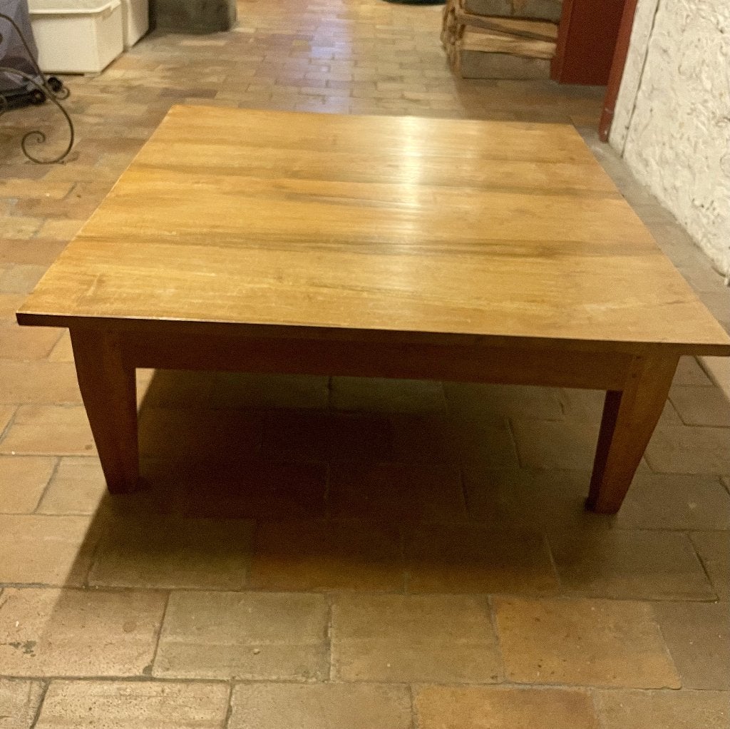 TABLE BASSE en BOIS MASSIF – 100 x 100 x 40 cm, Style sobre et chaleureux (bois massif), 50 à 100 cm, Carré, Enlèvement