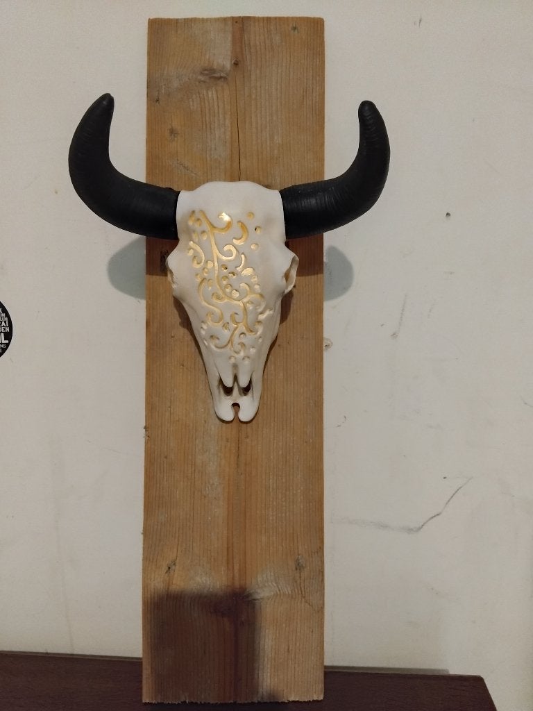 wanddecoratie ramskop met verlichting op steigerhouten plank, Enlèvement, Utilisé, Avec éclairage