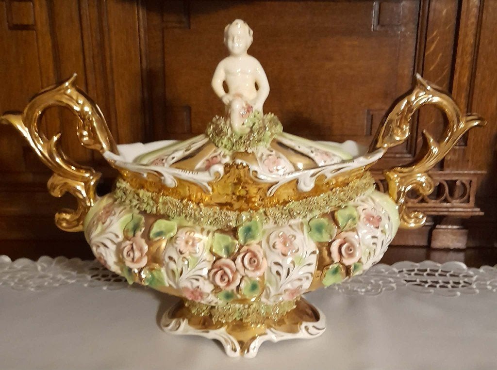 Vintage porseleinen Schaal met deksel., Antiek en Kunst, Ophalen of Verzenden