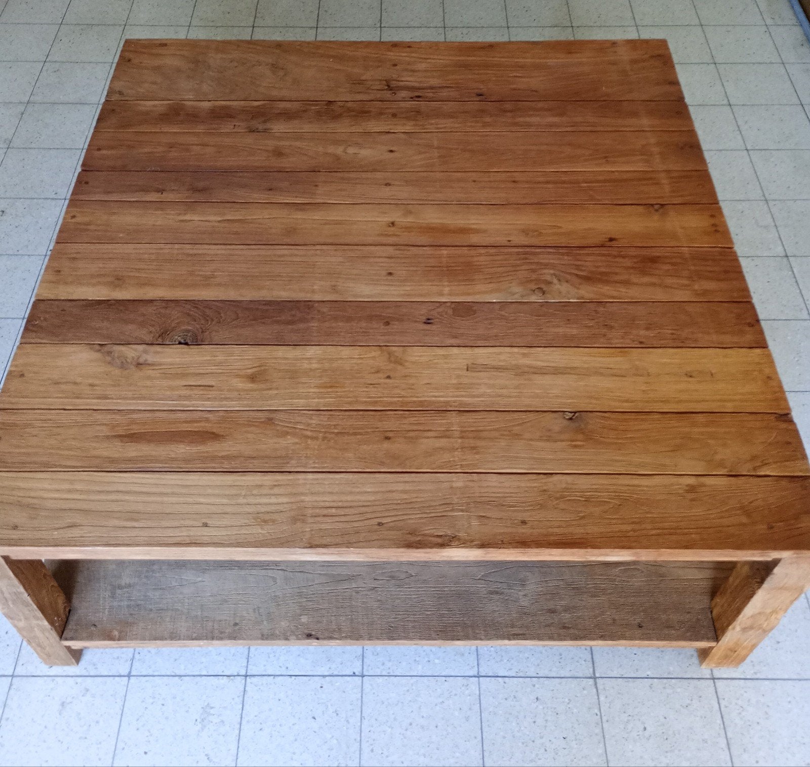 robuuste salontafel in teak, Ophalen, Gebruikt