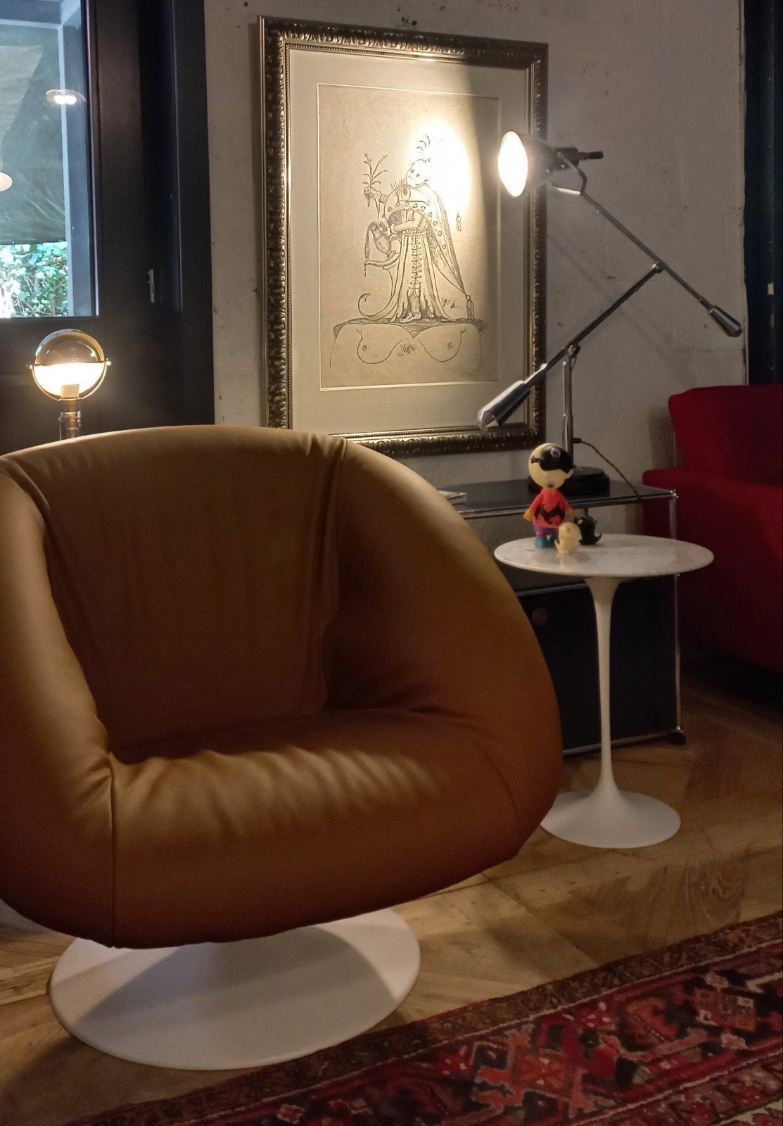 Orange fauteuils mid century tulipe tafels platner Colombo, Ophalen of Verzenden, Leer