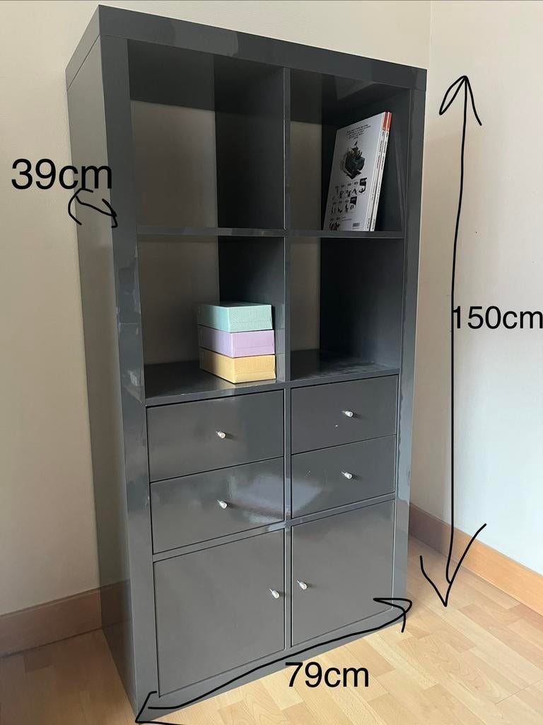 Bibliothèque moderne en laqué gris foncé KALLAX ikea, Enlèvement, Utilisé