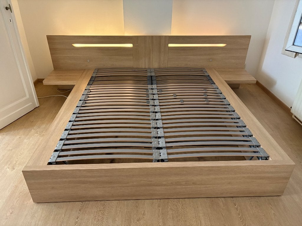 Lit double 160x200 avec matelas, Queen size, Beige, Enlèvement, Utilisé