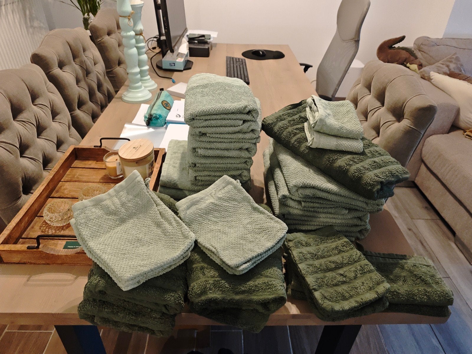 Pakket handdoeken mint/dennengroen, Huis en Inrichting, Badkamer | Badtextiel en Accessoires, Ophalen, Handdoek