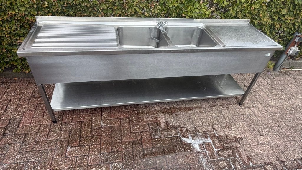 RVS horeca spoeltafel 240 cm, Ophalen, Gebruikt, 200 cm of meer, Minder dan 100 cm