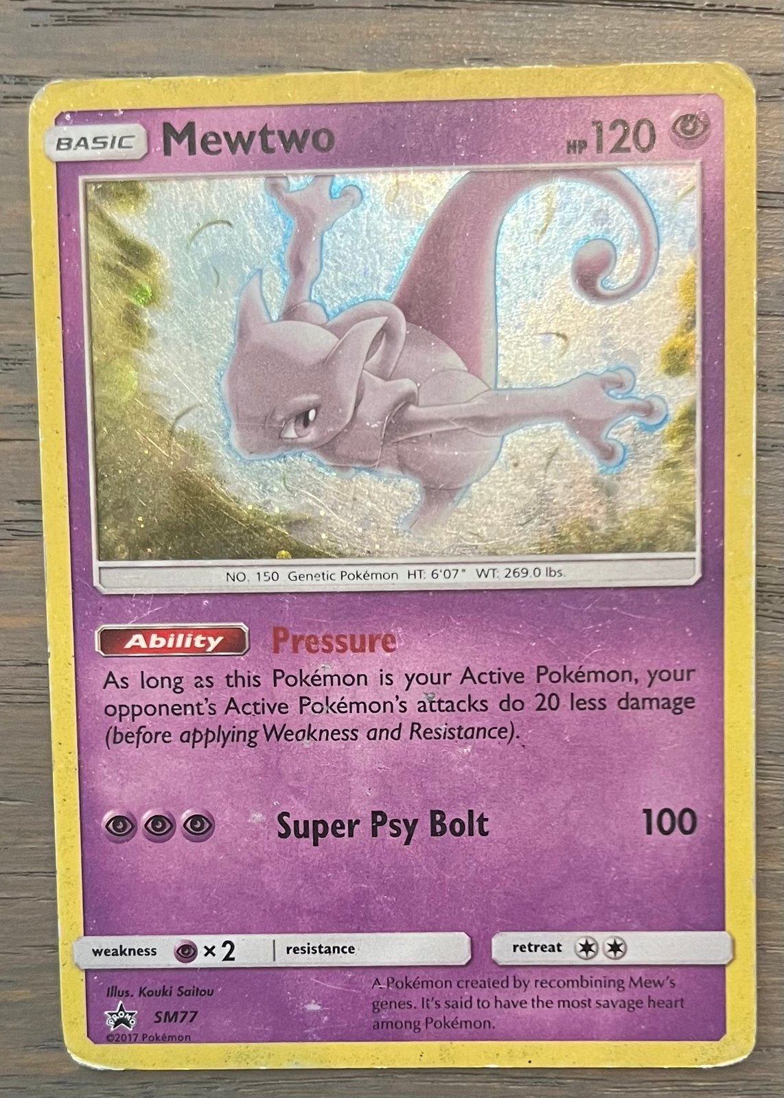 Mewtwo Pokémon Kaart SM77 - Licht beschadigd, Hobby en Vrije tijd, Verzamelkaartspellen | Pokémon, Zo goed als nieuw, Losse kaart
