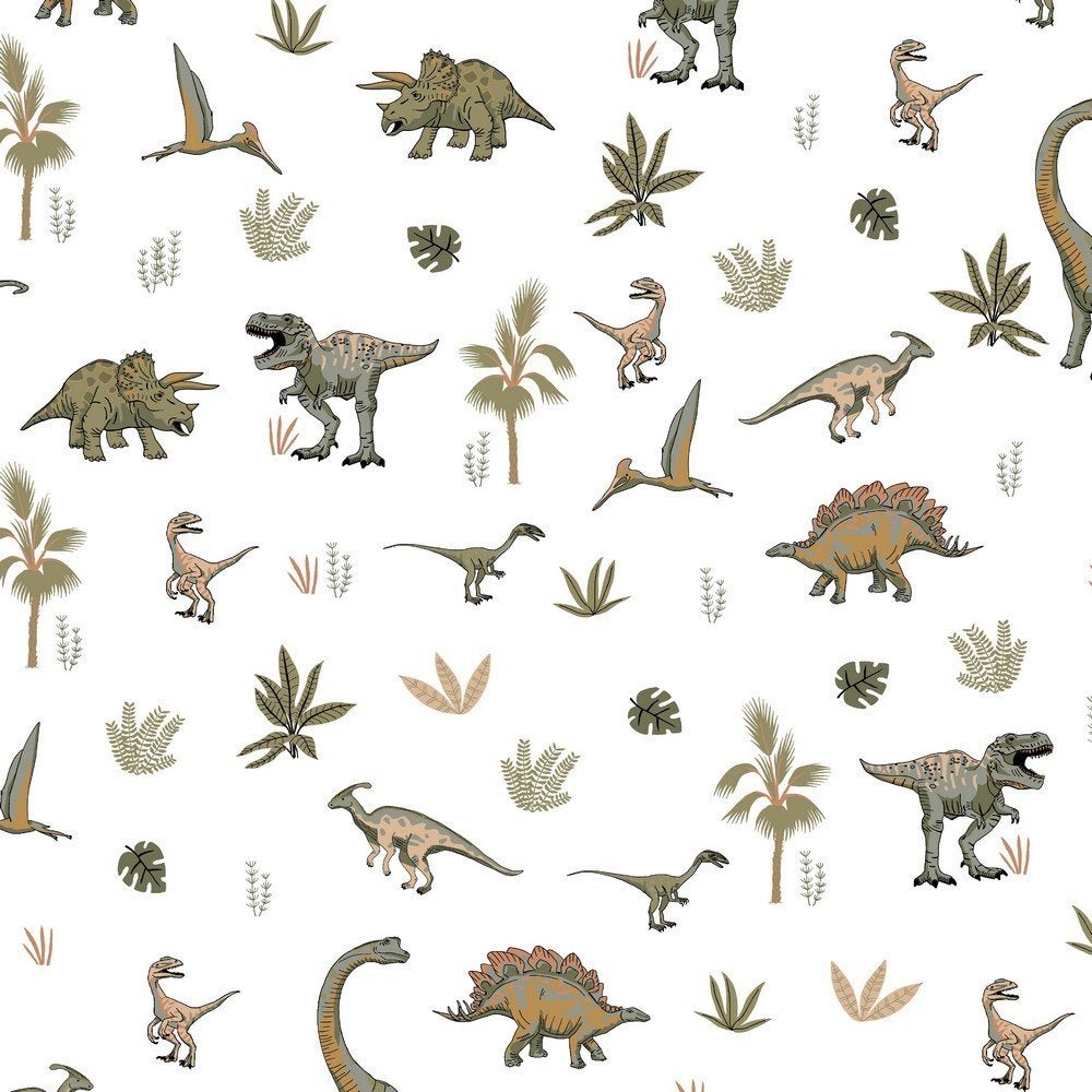 OUTLET : French Terry stof met stoere dino's, Neuf, Coton, 120 cm ou plus, Blanc