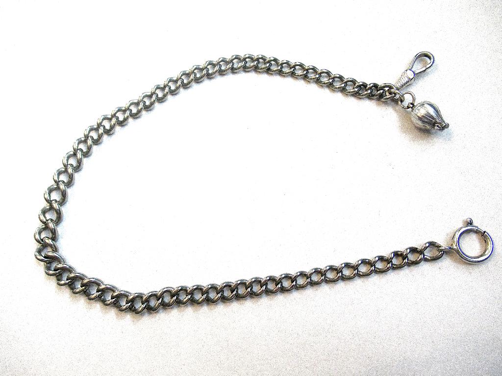 Chaîne de montre de poche en argent antique, poinçonnée., Bijoux, Sacs & Beauté, Bijoux anciens, Collier, Argent, Enlèvement ou Envoi