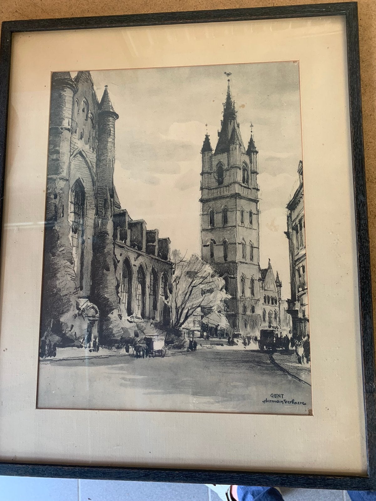 Oude prent van Gent., Antiquités & Art, Art | Dessins & Photographie, Enlèvement, Estampe