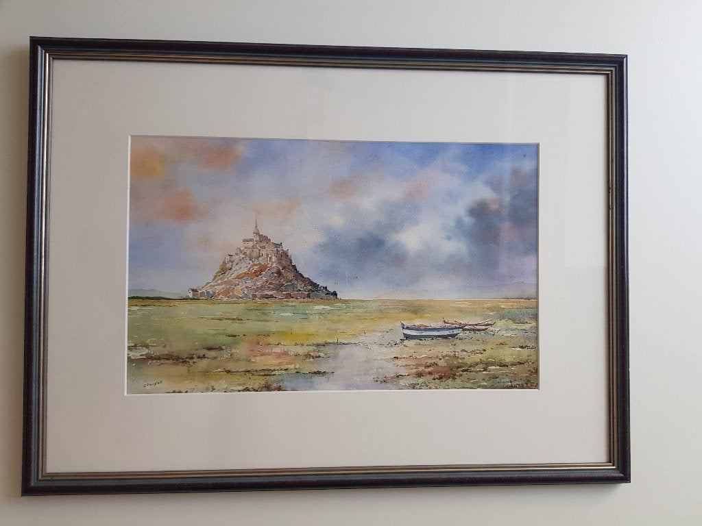 Belgische kunst - Aquarel van Le Mont-Saint-Michel, Antiek en Kunst, Ophalen of Verzenden, Gedateerd, Aquarel, Maritiem / water