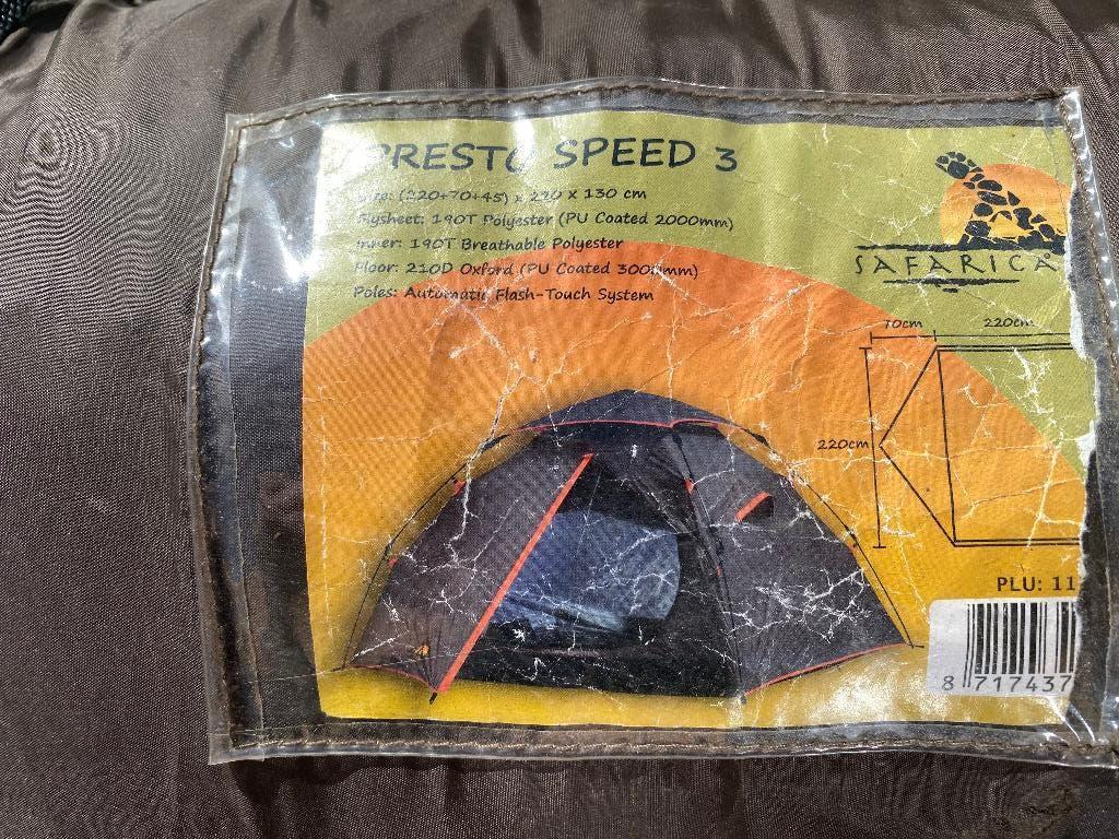 Tent safarico presto speed 3 supersnel en licht, Caravans en Kamperen, Tenten, Ophalen of Verzenden, Zo goed als nieuw, Tot en met 3