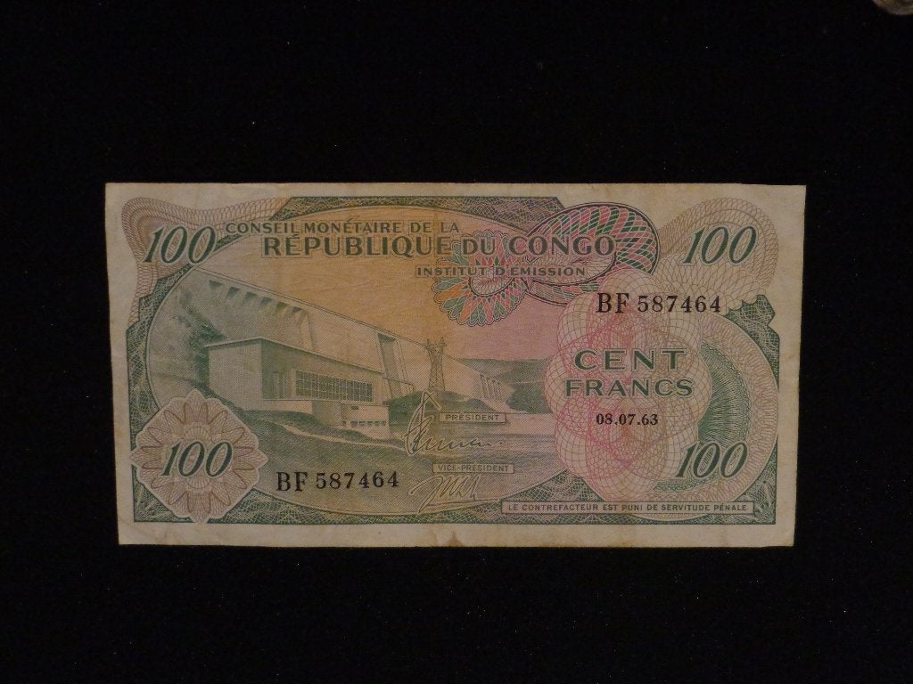 Oud Congolees bankbiljet - 100fr - 1963, Ophalen of Verzenden, Overige landen, Setje