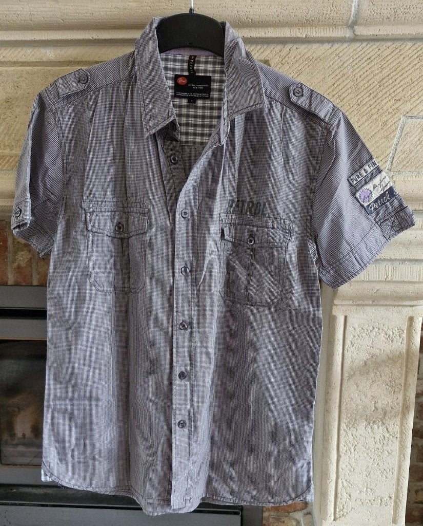 Chemise à manches courtes pour hommes-Petrol- L- gris/blanc, Tour de cou 41/42 (L), Comme neuf, Envoi, Petrol Industries