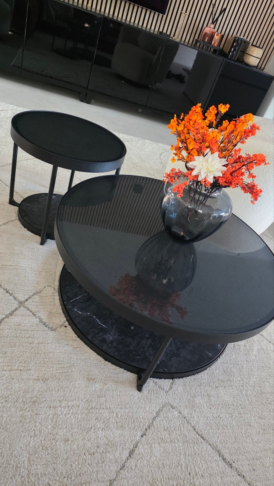 Lot de 2 tables basses design noir – Verre fumé – Neuf, Enlèvement, Verre
