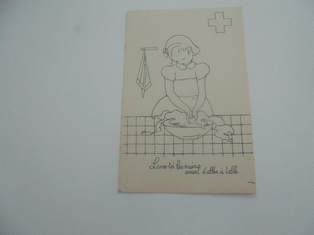 croix rouge-lave toi les mains avant d'allen à table, Collections, Enlèvement ou Envoi, 1960 à 1980, Non affranchie, Autres thèmes
