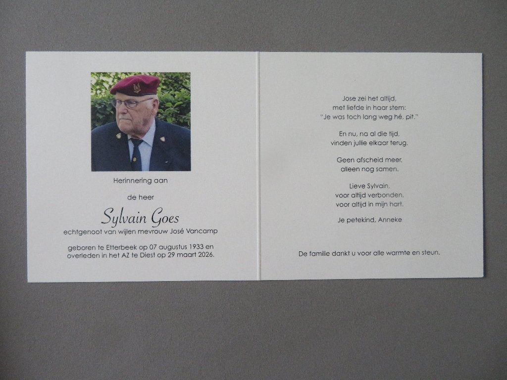 bidprentje Sylvain Goes Etterbeek Diest Para Com. Korea Vet., Verzenden, Luchtmacht, Foto of Poster