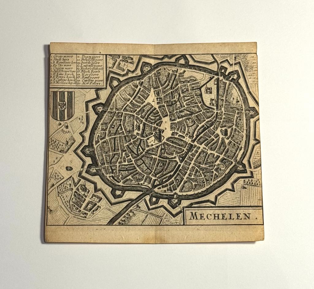 Mechelen kaart Guicciardini 17e eeuw, Antiek en Kunst, Kunst | Etsen en Gravures, Cartografie, Gravure, 1600 - 1699, Ophalen of Verzenden