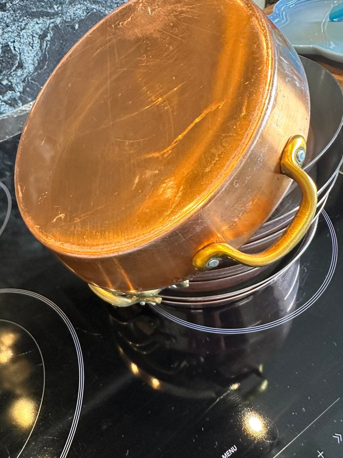 8 pièces, casseroles en cuivre, moules à gratin, Maison & Meubles, Enlèvement, Cuivre, Ensemble de casseroles, Compatible lave-vaisselle