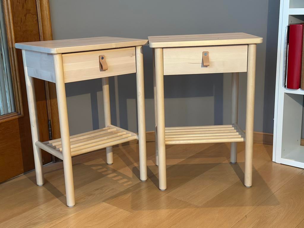 2x IKEA BJÖRKSNÄS nachtkastjes – massief berken – nieuwstaat, Ophalen, Zo goed als nieuw, 55 tot 70 cm