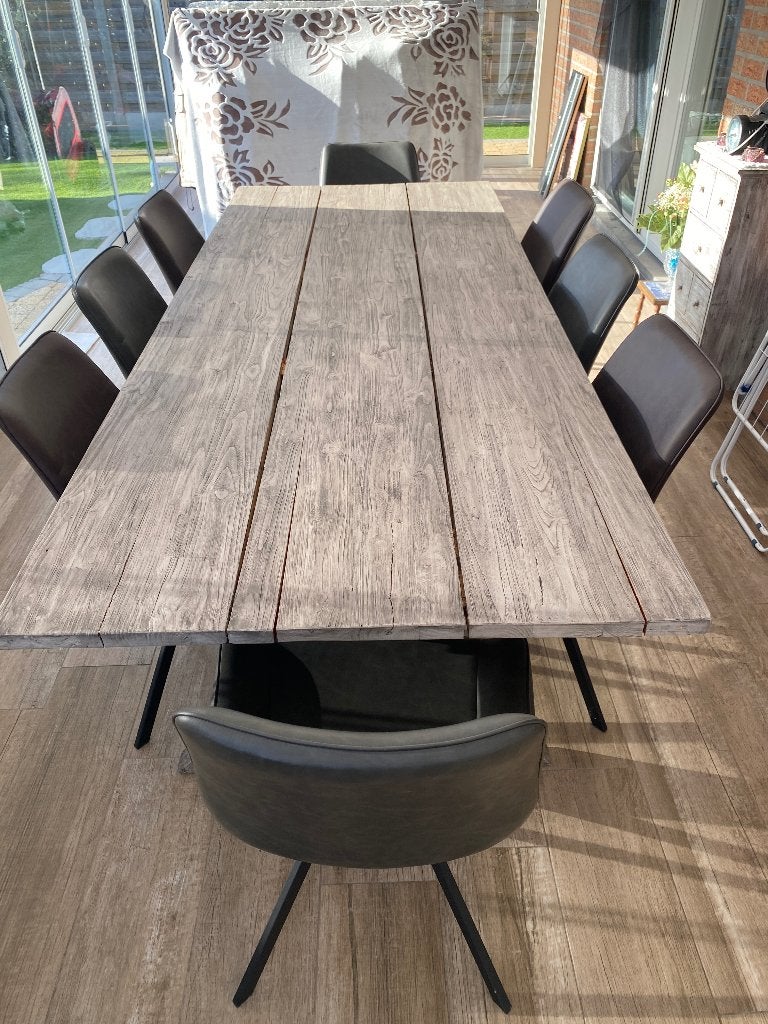 Tuintafel met acht stoelen., Jardin & Terrasse, Enlèvement, Comme neuf, Rectangulaire, Bois de teck