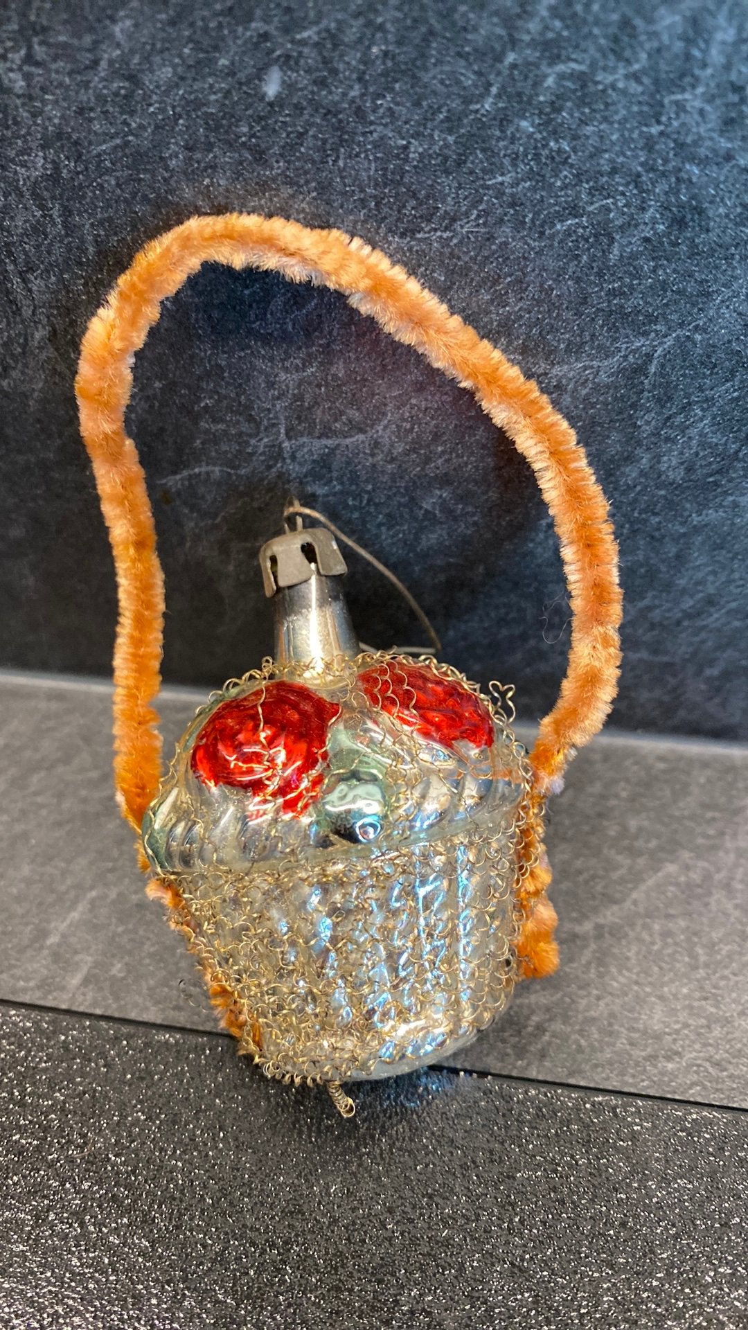 Antieke kerstbal met tinseldraad, Ophalen of Verzenden, Gebruikt