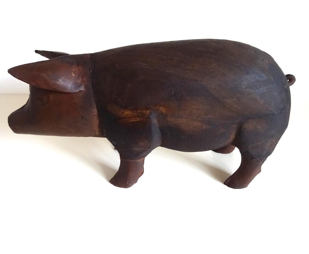 Superbe cochon fait main. Bois, finitions en métal. 1,4 kg., Enlèvement ou Envoi, Utilisé, Animal