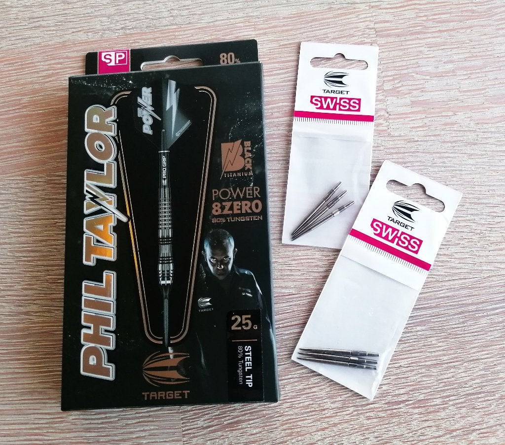 Phil Taylor Power 8-Zero SP 25 gram & 2 sets Swiss Points., Sport en Fitness, Ophalen of Verzenden, Nieuw, Pijlen