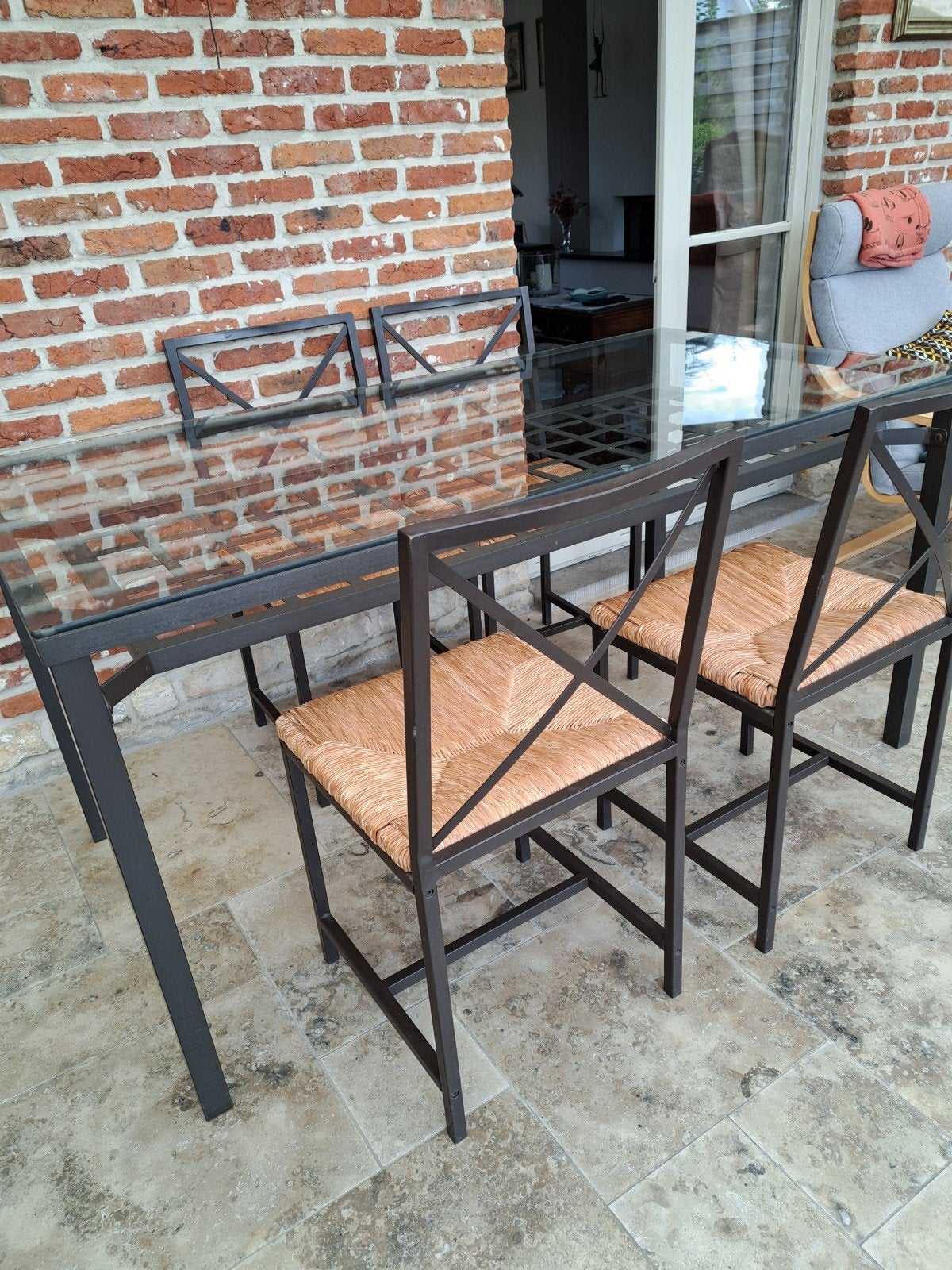 glazen tafel(ikea) met 4 stoelen, Ophalen, Gebruikt
