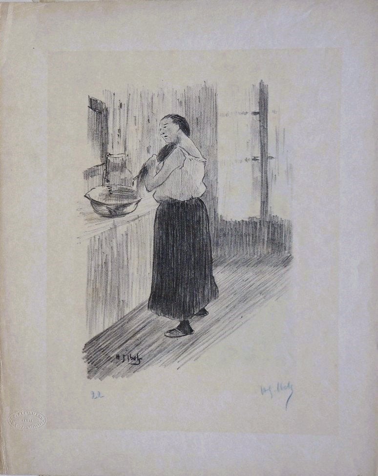 Henri-Gabriel Ibels litho "Ochtendtoilet" ca.1898 gesigneerd, Ophalen, Portret en Figuren, Origineel, Lithografie