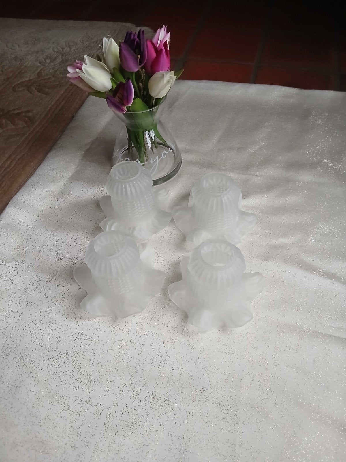 4 vintage glazen lampenkapjes – tulpmodel
4 mooie vintage gl, Ophalen of Verzenden