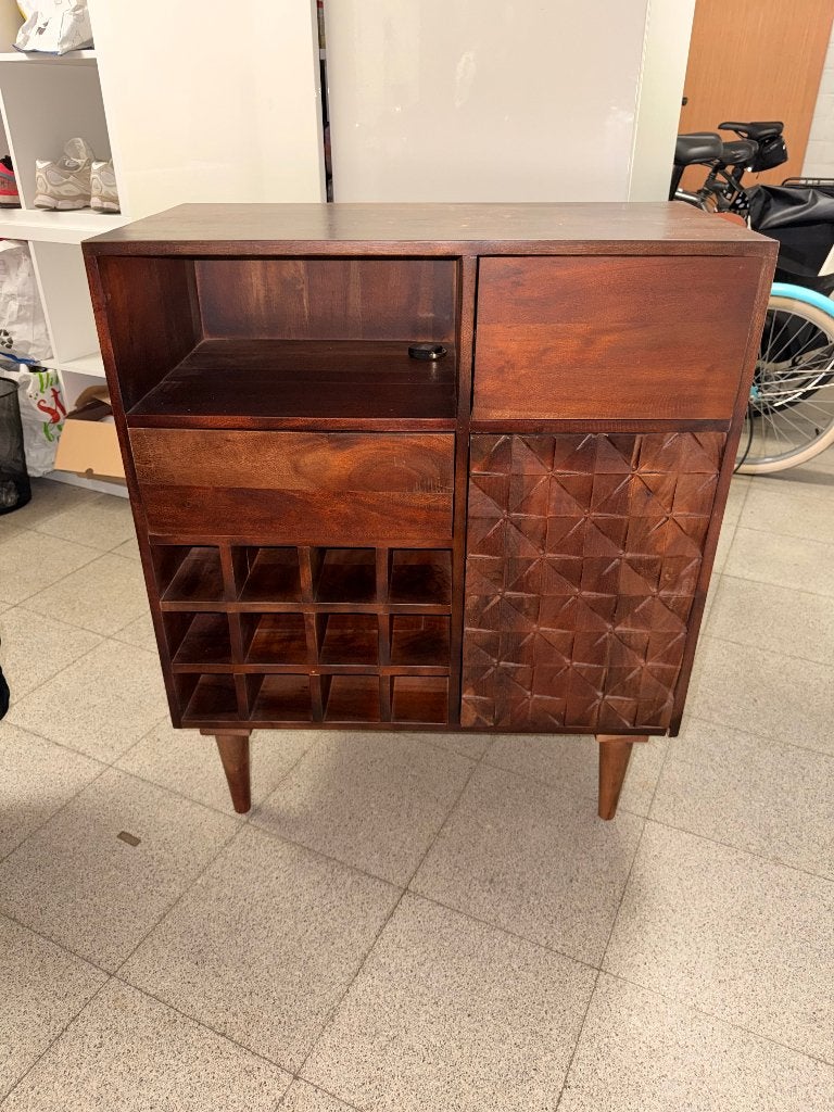 Stijlvolle massief houten barkast – Mid-century uitstraling, Ophalen