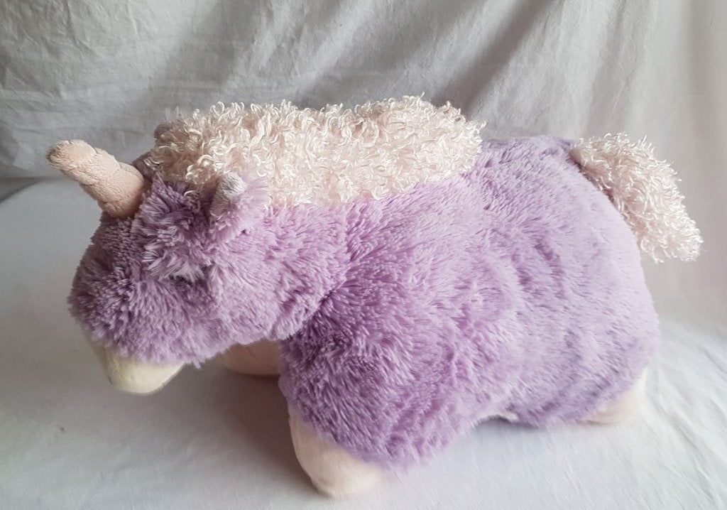 Kussen 30H 30B + knuffel 28H 47B eenhoorn paars, Enlèvement ou Envoi, Violet, Comme neuf, Moyen (20 à 80 cm)