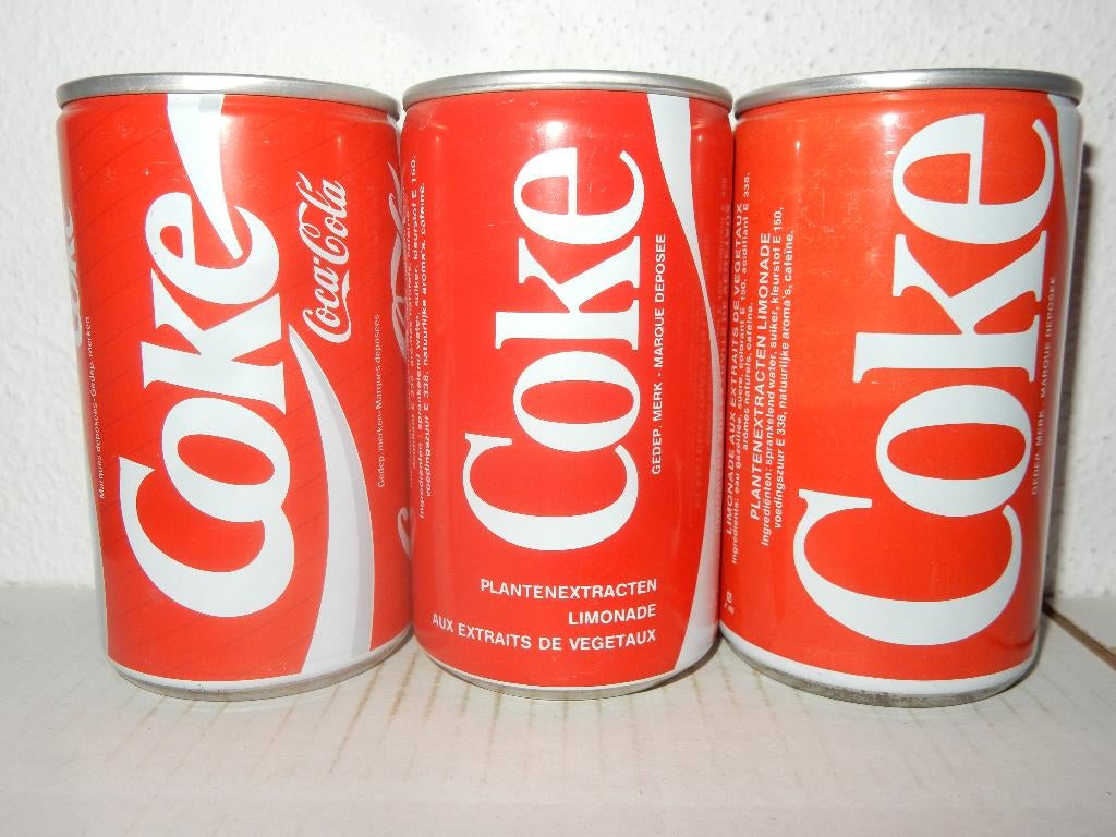 3 Vintage 1980's COCA COLA Blikjes uit BELGIË  (leeg), Verzamelen, Ophalen of Verzenden