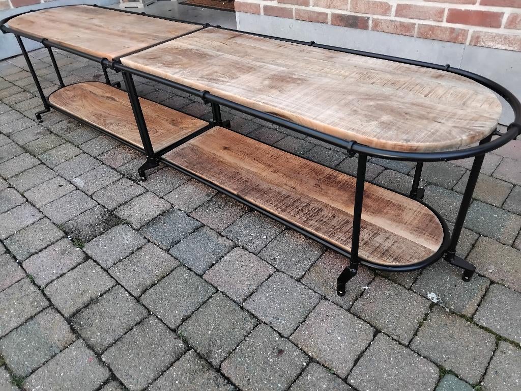 tv meubel massief mango en staal industrieel nieuw, Huis en Inrichting, Ophalen, Nieuw
