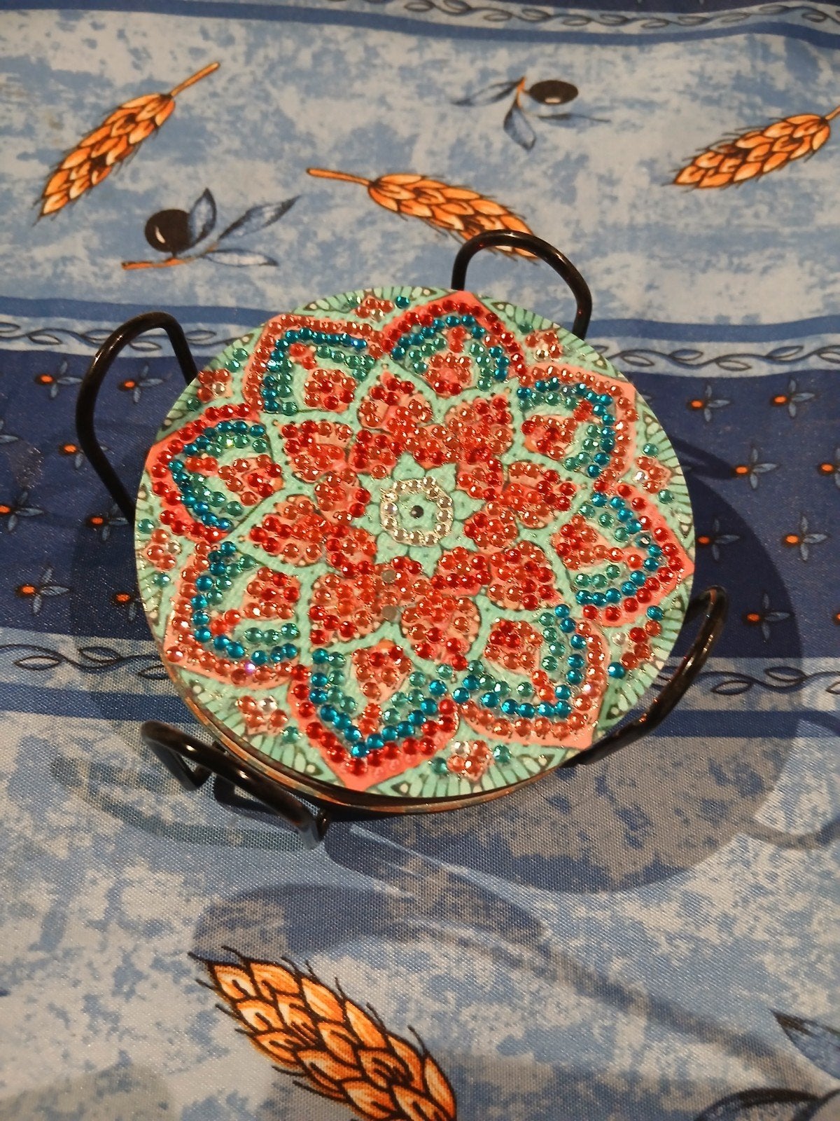 8 porte verre avec support diamond painting fait main, Enlèvement ou Envoi, Avec support, Verre