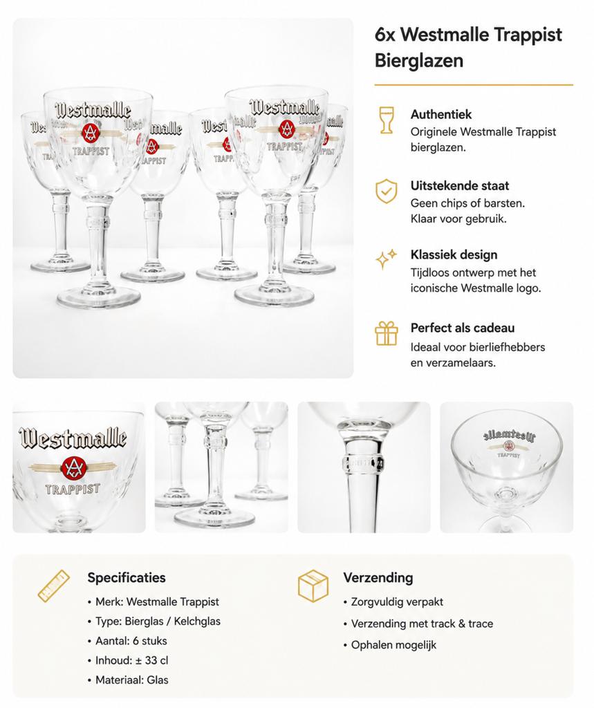 6x Westmalle Trappist Bierglazen – Origineel, Verzamelen, Ophalen of Verzenden, Nieuw, Bierglas