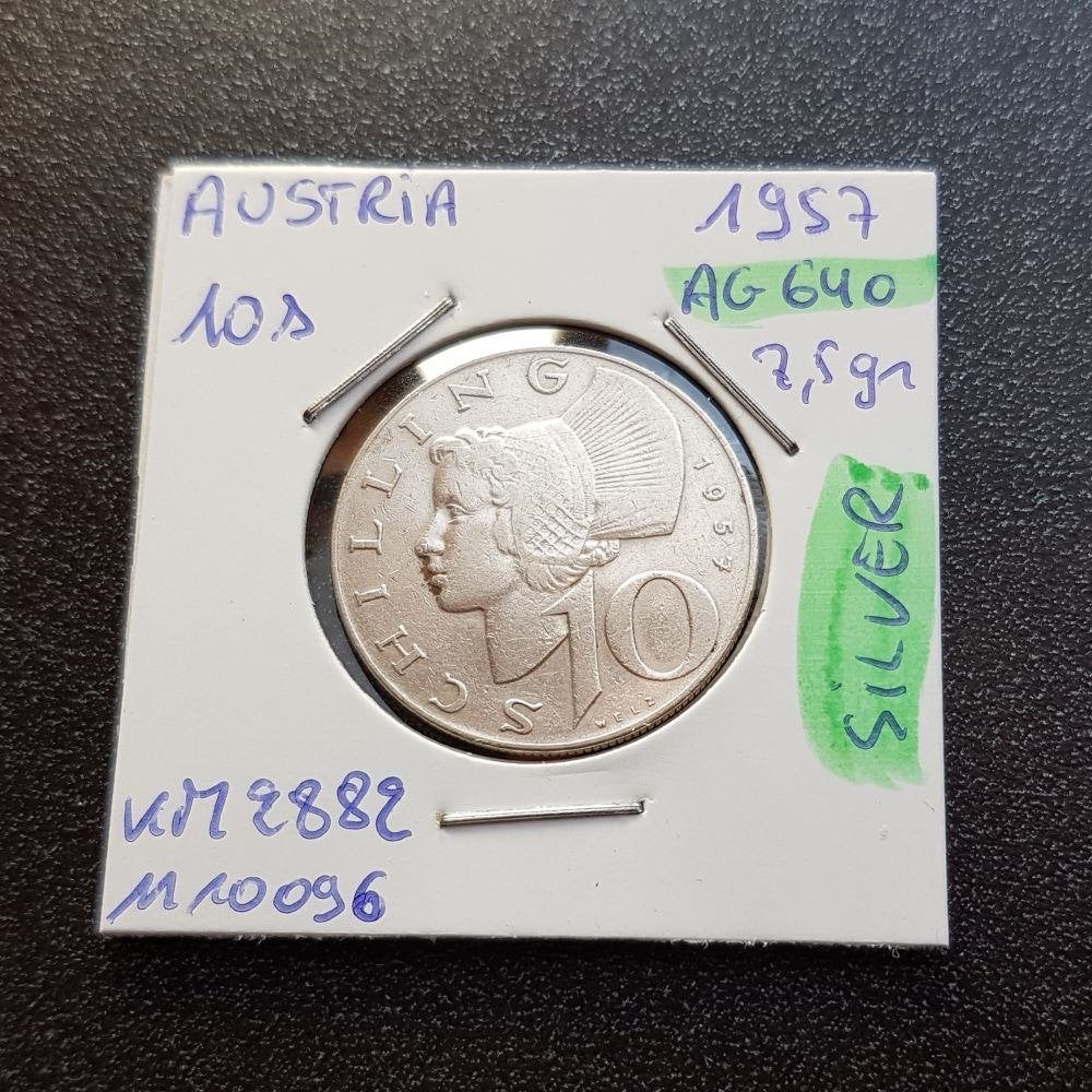 Oude zilveren munt Oostenrijk 10 Schilling 1957, Timbres & Monnaies, Enlèvement ou Envoi, Autriche, Monnaie en vrac, Argent