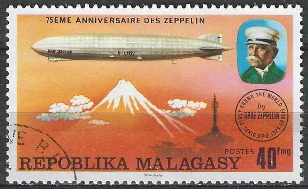 Madagascar 1976 - Yvert 580 - Ballon Zeppelin - 40 f. (ST), Postzegels en Munten, Verzenden, Gestempeld